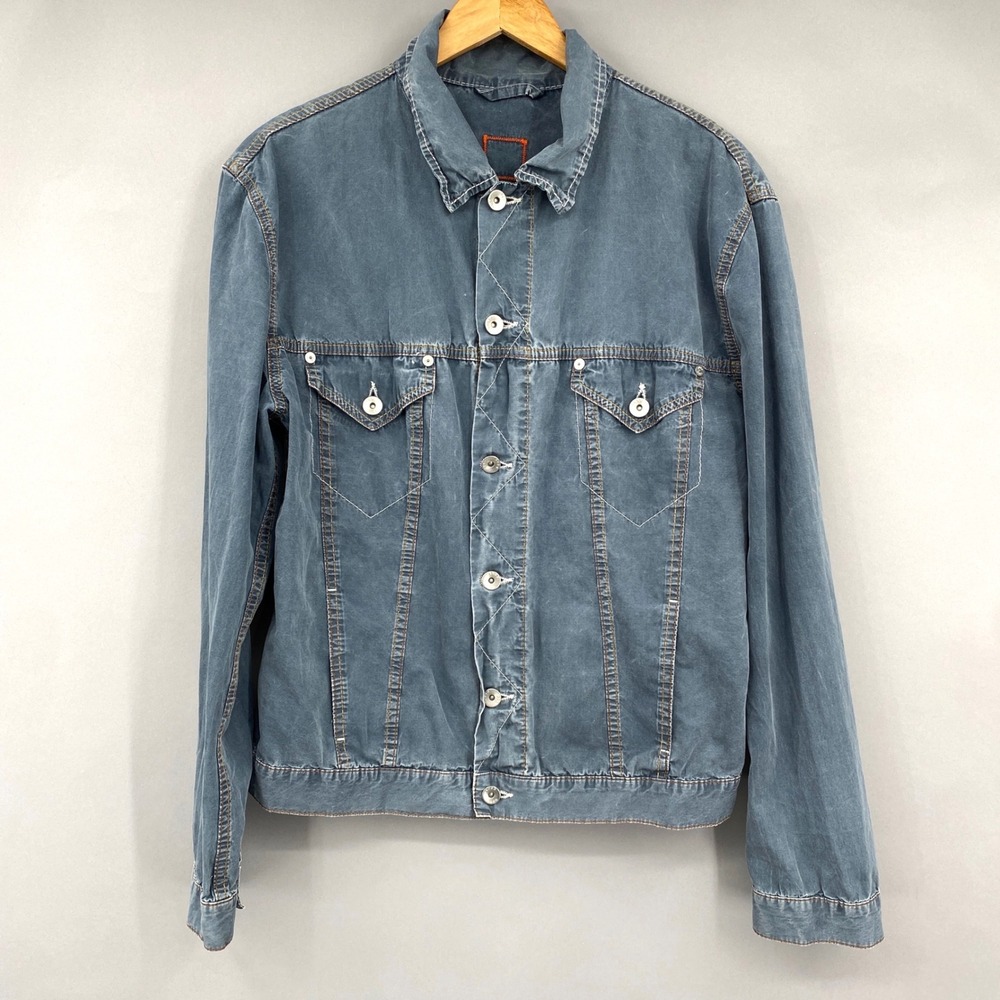 Hugo Boss Orange Label Trucker Jacket Mens Large 50 Blue Faded Cotton Utility